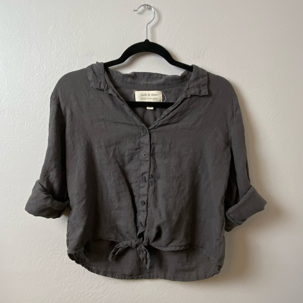 Cloth & Stone Linen Button-down Tie-Front Top